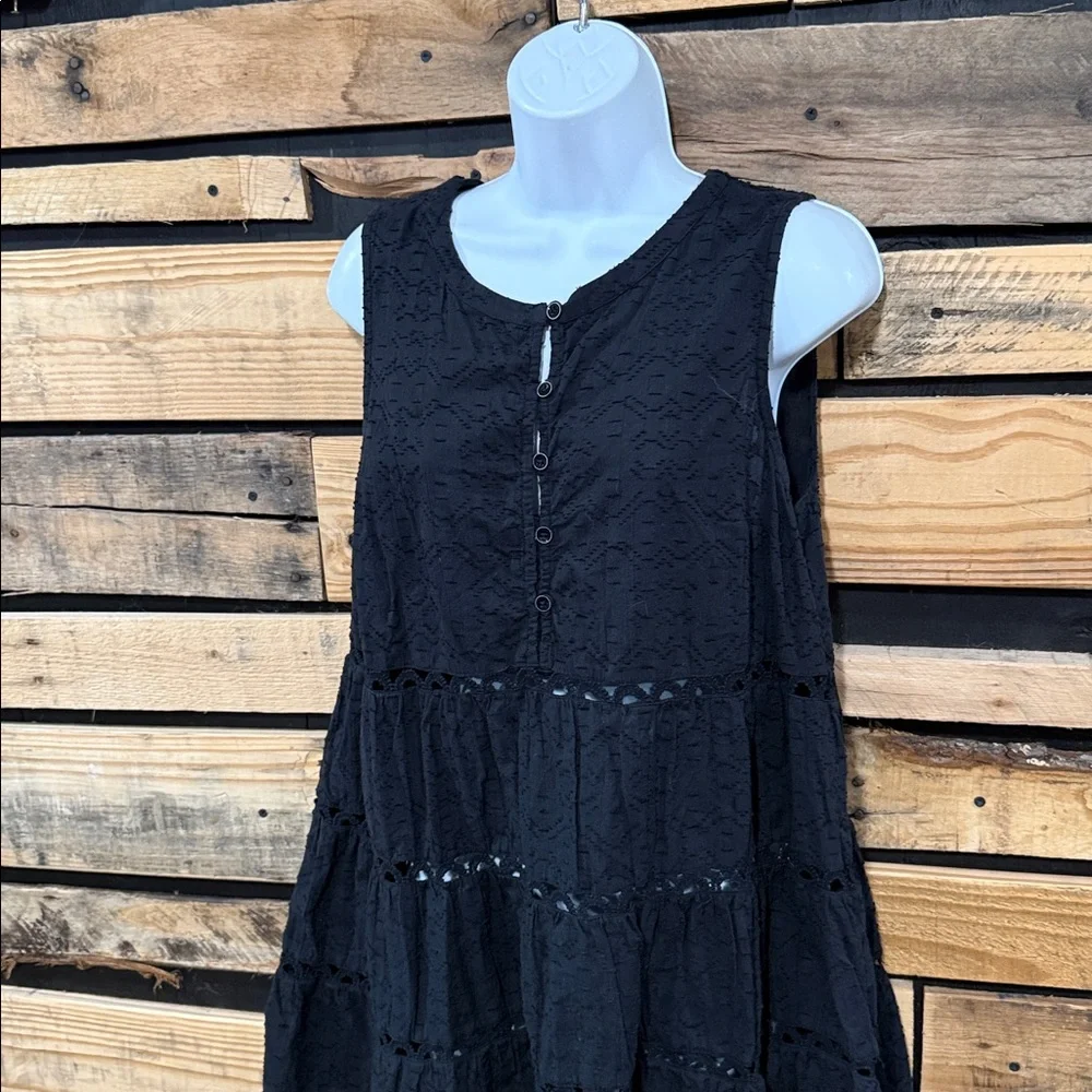 Anthropologie Jacquard Fabric‎ Cutout Lace Sleeveless Black Tunic Dress Medium